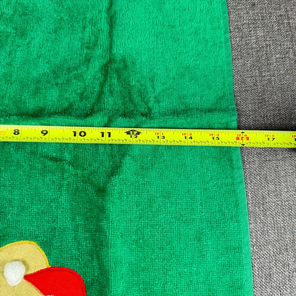 Cecil Saydah Christmas Towel Set 3pc Green Santa Applique Ramie Cotton Excellent